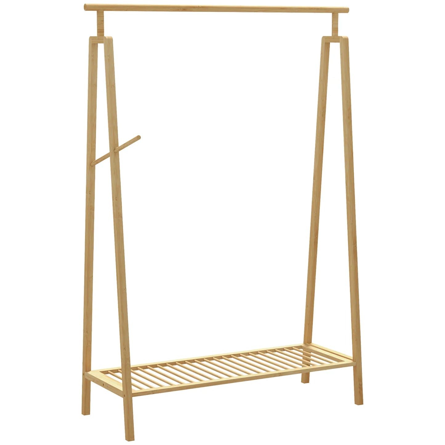 HOMCOM Bambus Kleiderständer, Holz Mantelständer mit Schuhregal 110L x 42B x 152H cm