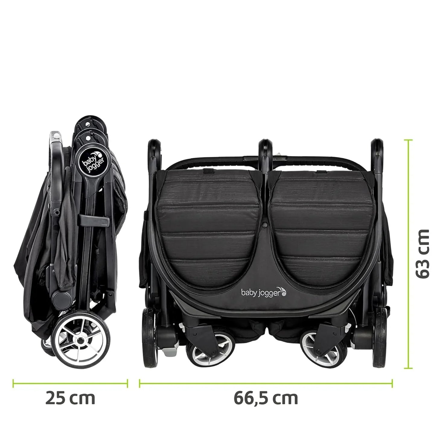 Baby Jogger City Tour 2 Double Geschwisterwagen Zwillingswagen für Reisen | leichter, zusammenklappbarer und tragbarer Zwillingsbuggy | Pitch Black (Schwarz)