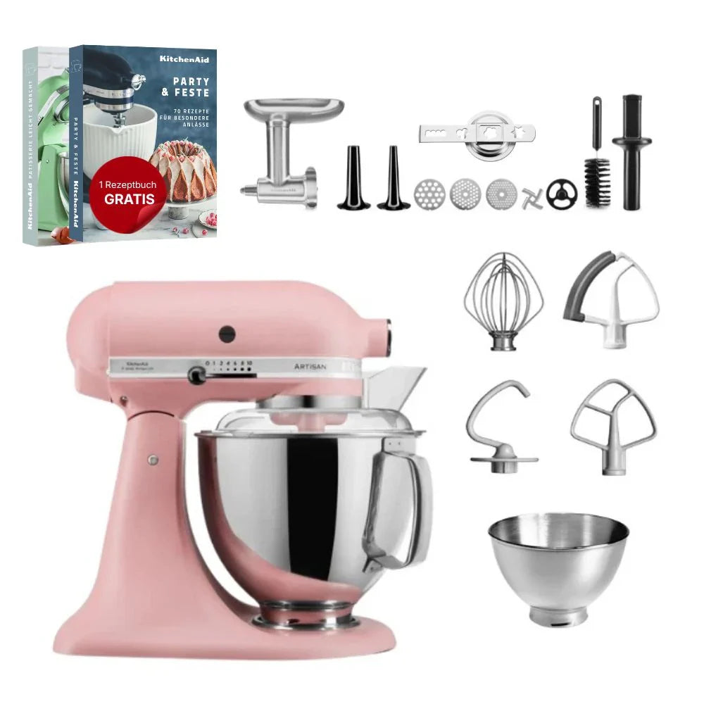 KitchenAid 4,8 L 5KSM175 Artisan Küchenmaschine Meatlover mit Ganzmetall- Fleischwolf und Spritzgebäckvorsatz