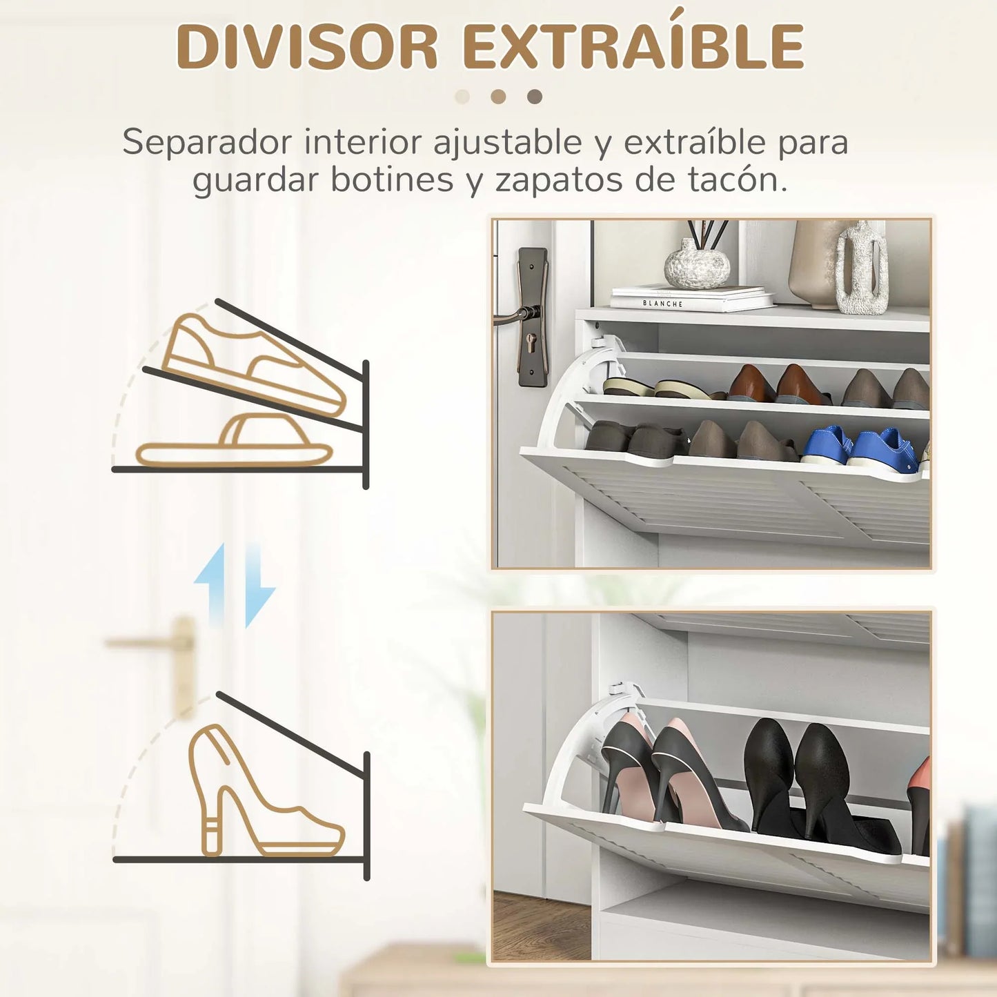 HOMCOM Moderner Schuhregal Eingangsschuhschrank mit 2 Klapptüren und verstellbaren Regalen für 16 Paar Schuhe Schmaler Schuhschrank für Flur 81,5x25x83 cm Weiß