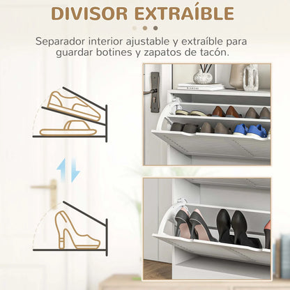 HOMCOM Moderner Schuhregal Eingangsschuhschrank mit 2 Klapptüren und verstellbaren Regalen für 16 Paar Schuhe Schmaler Schuhschrank für Flur 81,5x25x83 cm Weiß