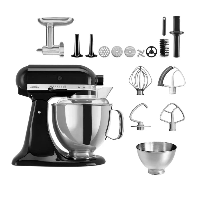 KitchenAid 4,8 L 5KSM175 Artisan Küchenmaschine Meatlover mit Ganzmetall- Fleischwolf und Spritzgebäckvorsatz