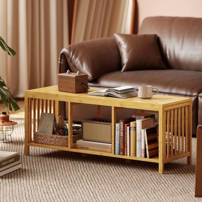 HOMCOM Bambus-Schuhbank mit gepolstertem Sitz und offener Ablage für Flur & Eingangsbereich, 102 x 33 x 45 cm, Naturholz